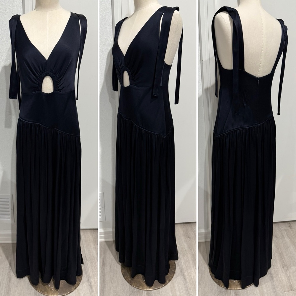 3.1 Phillip Lim Navy Satin Maxi Gown Dress - Size 6 - Picture 4 of 8